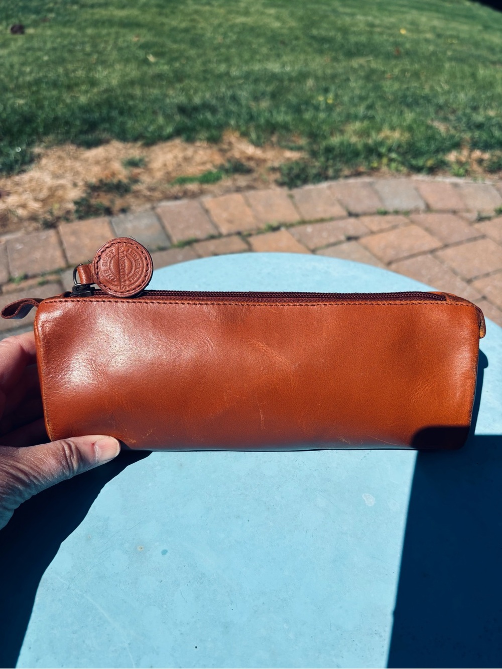 Vintage Leather Zip Pencil Pouch
